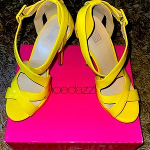 Yellow open toe heels